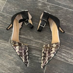 Ivanka Trump Ankle Strap Snakeskin Kitten Heels 7.5